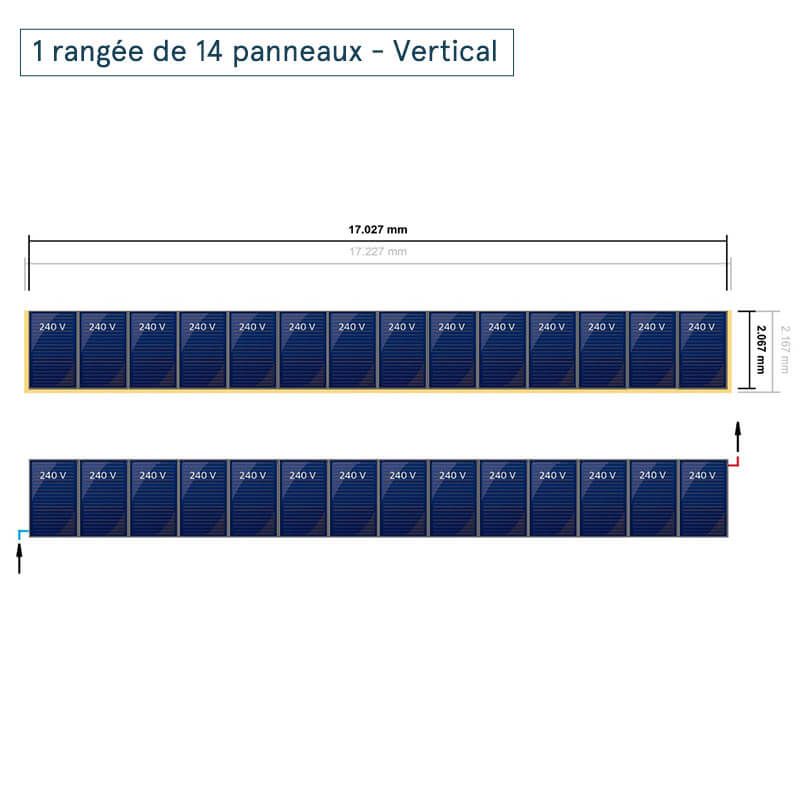 Disposition en 1 rangée de 14 panneaux verticaux